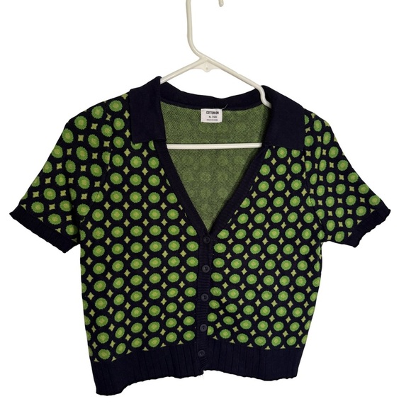 Cotton On Retro Dot Knit Button Cardigan XL Green Navy - Picture 1 of 3